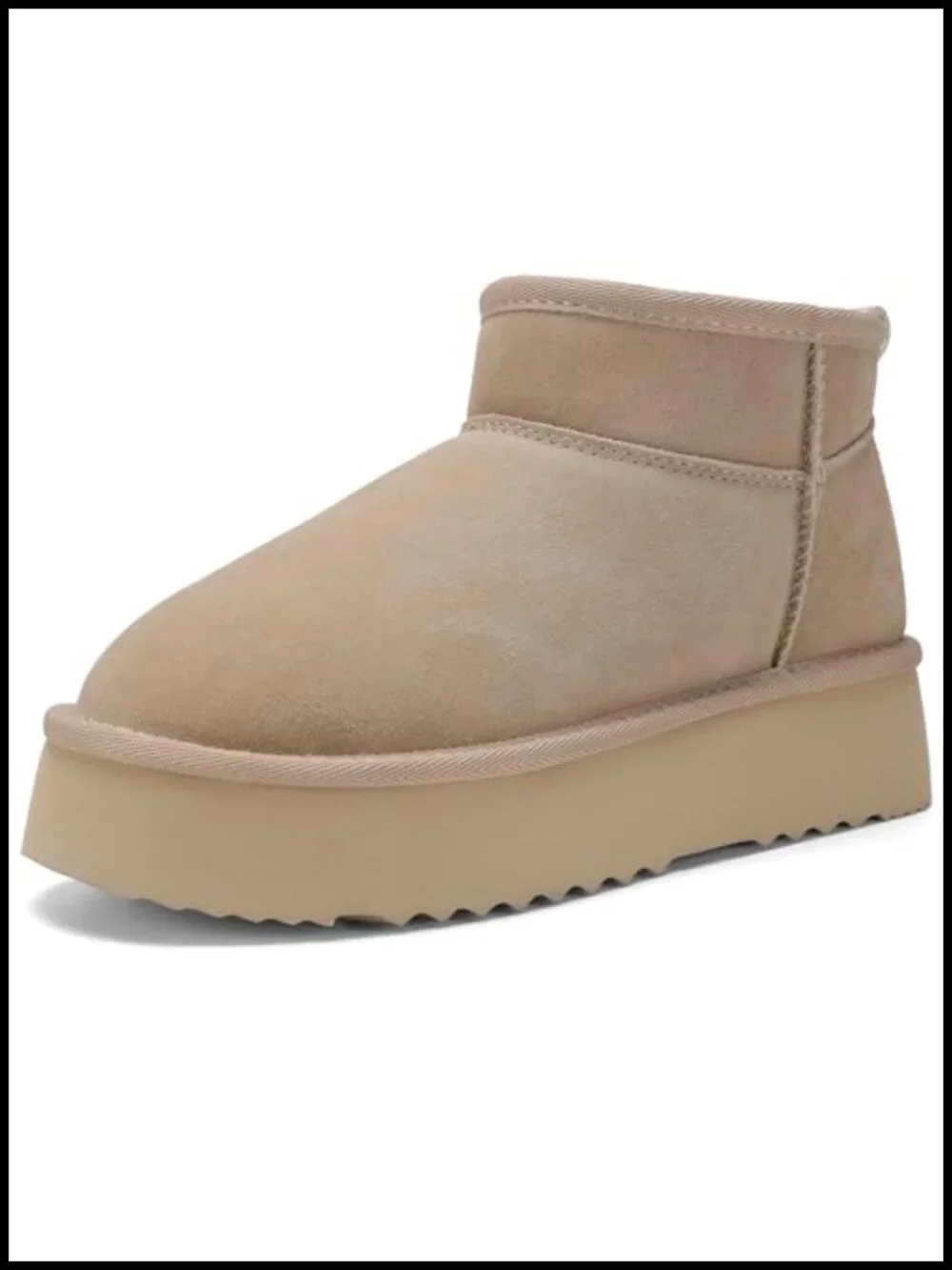 Genuine Suede Leather Platform Snow Boots with Memory Foam Insole, Water
